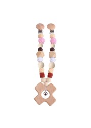 Baby Wooden Teether Nursing Molar Soother Teething Charm Stroller Clip Hanging Toy Pacifier Chain Pram Mobile Rattle