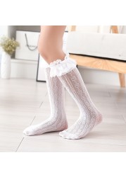 Children's Socks White Girl's Lolita Lace Knee High Socks Toddler Floral Sox Japanese Style Female Hollow Out Ruffle Cheap Stuff