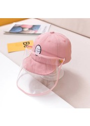 Baby Sun Hat Cotton Baby Anti-drops Shield Hat Visor Protection for 1-2Y Cartoon Bucket Hat Protective Cap with Full Face Shield