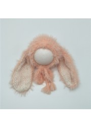 Very Lovely Newborn Long Furry Rabbit Bonnet Fluffy Baby Girl Boy Hat Baby Photography Props Infant Photo Bonnet Newborn Props