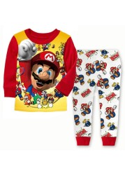 Kids Pajamas Kids Mario Cartoon Sleepwear Baby Clothes Set Summer T-shirt + Cotton Trousers Sleepwear Boys Girl Warm Pajama Set