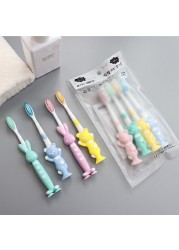 Baby Cartoon Silicone Toothbrush 4pcs/set Cute Rabbit/Bear Shape 4Colors Soft Brush With Suction Dental Seat Health Toothbrush