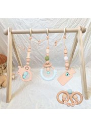 4pcs Baby Stroller Frame Pendants Wooden Ring Beads Teether Stroller Rattle Infant Newborn Nursing Molar Teething Toys Bathing Gifts