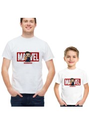 Spider-Man Iron Man Ant-Man Marvel Family Short Shirts Summer White O-Neck Tshirt Avengers Cool Superhero Printed Father Son Tees