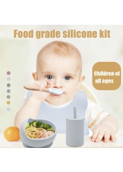 Baby Feeding Bowls Set Non Slip Silicone Bibs BPA Free Chewable Baby Tableware Food Grade Newborn Accessories