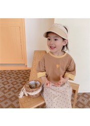 Summer Kids Love Embroidery Half Sleeve T-shirt Girl Casual Cotton Base Tops