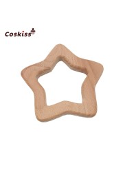 Coskiss 10pcs Handmade Beech Wood Star Teether Teether Silicone DIY Crafts Pendant Chew Pacifier Chain Accessories