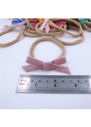 32pcs mini velvet ribbon bow nylon headband newborn baby boy velvet bow hair bands accessories