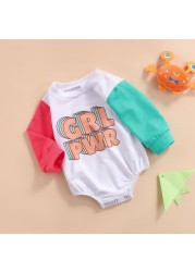 Ma & Baby 0-24M Newborn Infant Baby Girls Romper GRL PWR Letter Print Long Sleeve Jumpsuit Cute Autumn Spring Clothes