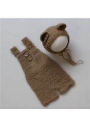 Newborn Baby Photography Accessories Boys Girls Clothes Cute Hat and Bear Overalls Mohair Photo Clothes