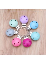 7 Colors 5pcs/lot Metal Wooden Baby Pacifier Clip Solid Color Cute Infant Soother Clamps Holders Accessories