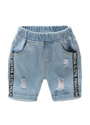 Baby Boys Summer Denim Letter Shorts Children Casual Fashion Jeans Shorts Shorts For Kids 2-7Yrs