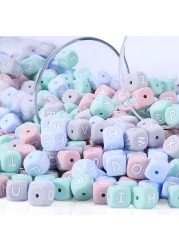 Kisstether 100pcs Silicone Teether Baby Toys Chew Pendant Decoration DIY Food Grade Silicone Letter Beads Pink Silicone Beads