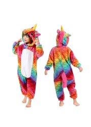 Winter Kigurumi Kigurumi Soft Warm Soft Flannel Pajamas Cartoon Animal Hooded Pajamas Boys Unicorn Pajamas Girls Kids Sleepwear