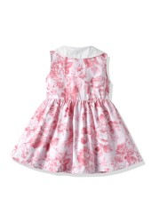 Baby Girls Floral Dress Baby Buttons Princess Dress Sleeveless Peter Pan Collar Bohemian Sundress 2-7 Years Kids