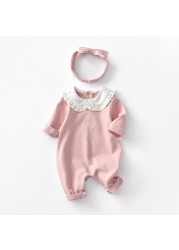 Baby Clothes Autumn Spring One Piece Cute Dot Baby Romper With Headband Baby Girl Clothes