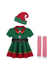 Family Matching Mother Dad Green Elf Christmas Costume Festival Santa Boys Suit New Year Kids Clothes for Girls Christmas Party Dress