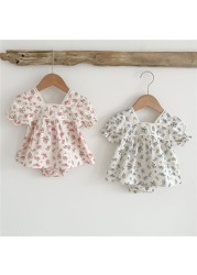 2pcs Newborn Summer Dress Infant Girls Vitage Clothes Baby Girl Floral Dress Floral Dress With Clothes For Newborn Girls 0-2Y