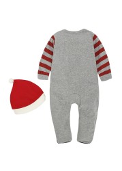 2022 Boys Girls Baby Rompers Santa Claus with Hats New Years Long Sleeve Jumpsuit Newborn Kids Clothes Childen Overall SKMY295