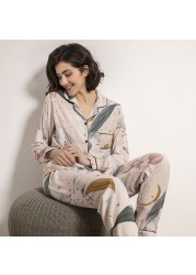 Starry Sky and Floral Printed Women Pajamas Set Comfort Cotton Silk Full Sleeve Homewear Tender Ladies Spring Casual Wear