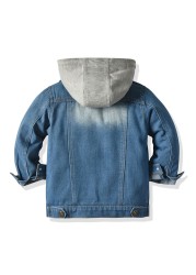 Kids Boys Girls Denim Hooded Jackets Casual Fake Two Jacket Coat Children Cowboy Zipper Outerwear JYF