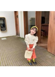 Girls Knitwear Sweater Knitted Sweatshirts Children Fashion Clothing Streetwear Ins Puff Sleeve Kids Clothes