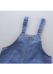 korean style summer children kids young girls denim overalls boys jeans cotton denim baby girl jumpsuit casual loose overalls