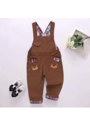 Infant Jeans Little Kids Cartoon Cute Suspenders Tolfield Causal Trousers Spring Autumn Baby Boys Girls Warm Pants 18M-4Y JYF