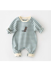 Baby Boys Long Sleeve Spring 2022 Clothes Newborn Baby Romper Striped Bodysuit 3-18 Months Baby Clothes