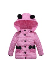 Infant Autumn Winter Jacket For Baby Girls Down Children Bowknot Outerwear Coats Dot Hooded Cotton Kids Clothes