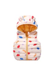 Baby Boy Winter Down Vest Cute Ear Hooded Puffer Vest Cartoon Lightweight Waistcoat Vest For Baby Girls Boys 6M-6Y