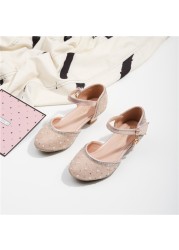 Girl high heel sandals children silver rhinestone princess sandals 2022 children summer new hollow shoes girl show high heels