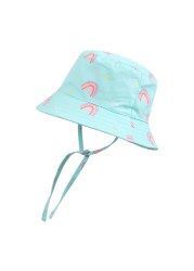 Fresh sun-shading fisherman hat baby adjustable portable hat kids blue sky rainbow bucket cap