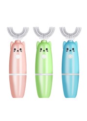 Automatic Ultrasonic Kids U Shape Vibration Silicone Electric Toothbrush Waterproof Children Toothbrush 2 Replaceable Heads