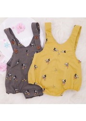 New Disney Newborn Romper Jumpsuit Mickey Mouse Sleeveless Boys Girls Infant Solid Button Casual Suspender Triangle Romper