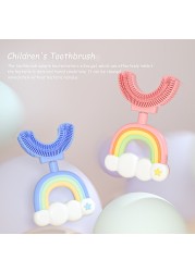 Children Silicone Toothbrush U Shape Rainbow Clouds 360 Degree Soft Teeth Brushing 2 - 12Y Toddlers Oral Teeth Cleaning