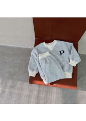 Cute Letter Embroidery Long Sleeve Children Casual Sweatshirt Harem Pants 2pcs Baby Boy Clothes Set Fashion Girls Clothing Suit