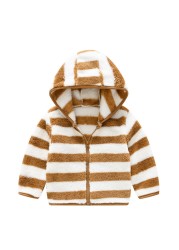 Autumn Jackets For Baby Boy Trench Children's Clothing Girls Warm Hooded Striped Outerwear Windbreaker Baby Kids Coats JYF