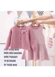 Two Pieces Baby Girls Winter Clothes Knitted Love Sweater Coat Knit Dress Outfits Autumn Casual Kids Toddler Clothes Set