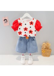 Girls suit 2022 new summer Korean style children's summer clothes baby girls small flower short-sleeved clothes two-piece suit