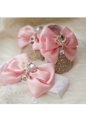 Dollbling Baroque Pink Rhinestones Baby Girl Shoes First Walker Headband Set Sparkle Crystals Princess Baby Shower Shoes SH3