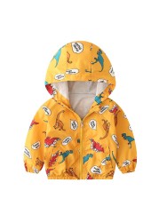 Spring Autumn Kids Clothes Boys Jackets Children Hooded Zipper Windbreaker Toddler Boys Car Dinosaur Waterproof Hoodies for Boys