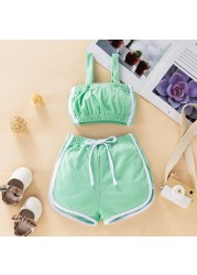 Girls Sportswear Set Baby Kids Sling Vest Tank Top Short Pants Gradient Sportswear Children Summer Clothes 2-6y