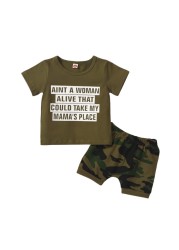 Summer Children Boy Letter Print T-shirt + Shorts Set Summer Camouflage Kids Boys Clothes Sets Baby Sets 1-3 Years For Baby