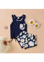 Summer Girls Tracksuit Outfit Sleeveless Tank Top Shorts Set Suits Cool Casual Home Clothes Kids Girl Clothes Set 1-4 Years