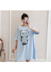 2096#2022 Summer Korean Fashion Cartoon Printed Cotton Maternity Tees Loose T-shirt Clothes for Pregnant Women Pregnancy Tops