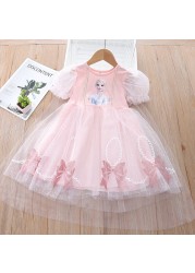 Baby Frozen Elsa Summer Dresses Girls Korean Outfits For Party Newborn Baby Lace Mesh Outfit Toddler Birthday Outfits