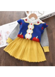 Menoea Christmas Girls Clothes Sets For Kids Knitted Winter Dots T-shirts Skirt 2pcs Suits Ruffles Christmas Vestidos Children Clothes