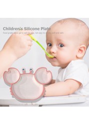 Baby Dishes Silicone Suction Plate Cute Crab Children Feeding Plate Non-slip Baby Food Bowl Feeding For Kids