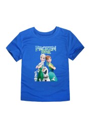 Disney Girls Frozen T-shirt Anna and Elsa Sister Cartoon Tops Teenagers Girls Tees Summer Children Clothes Disney T-shirt for Boys